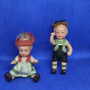 Vintage Celluloid EDI GERMANY Jointed DOLLS Boy & Girl Dollhouse Dutch Pair 3"
